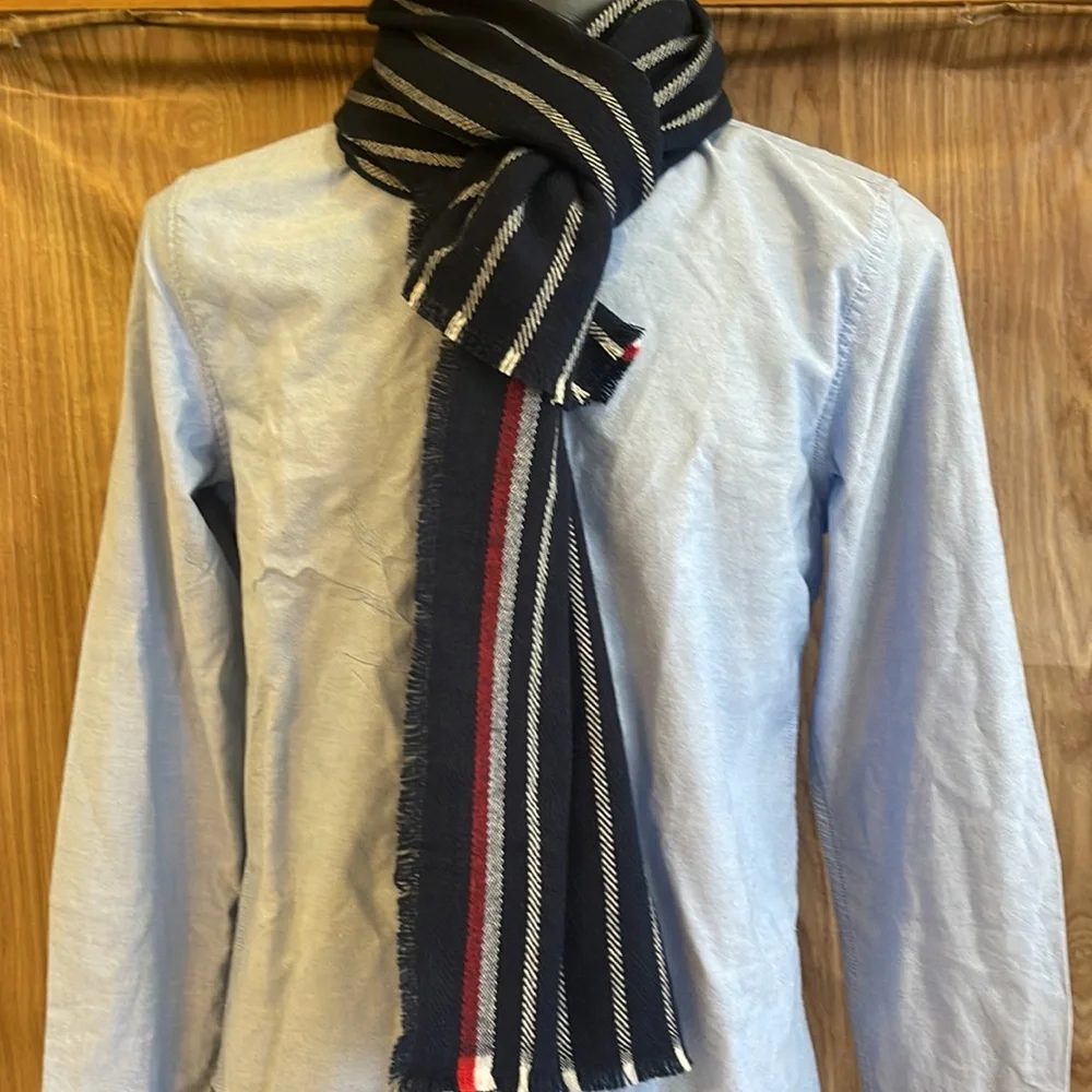 Tommy Hilfiger Skinny Collegiate Striped Fringe Knit Scarf NWT